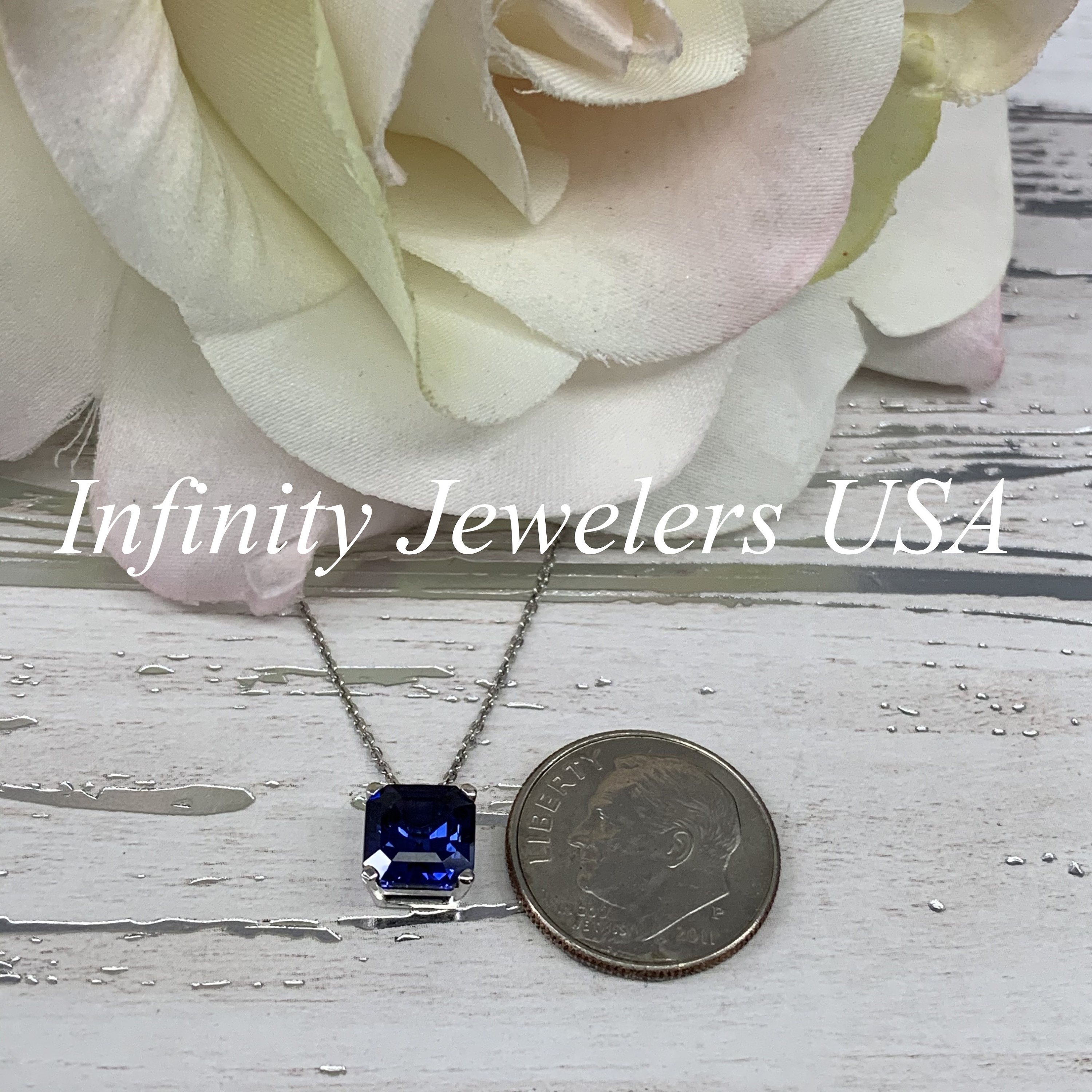 Blue Sapphire Pendant, Asscher Cut Sapphire Necklace, 14k Gold
