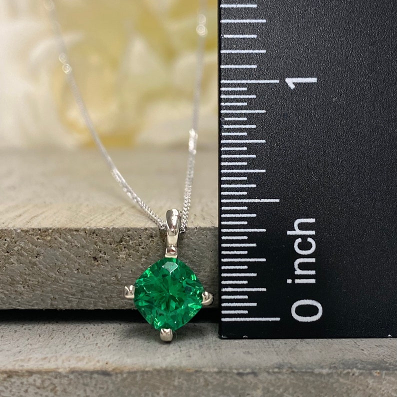Cushion Cut Green Emerald Pendant Necklace Emerald 14k Gold Etsy
