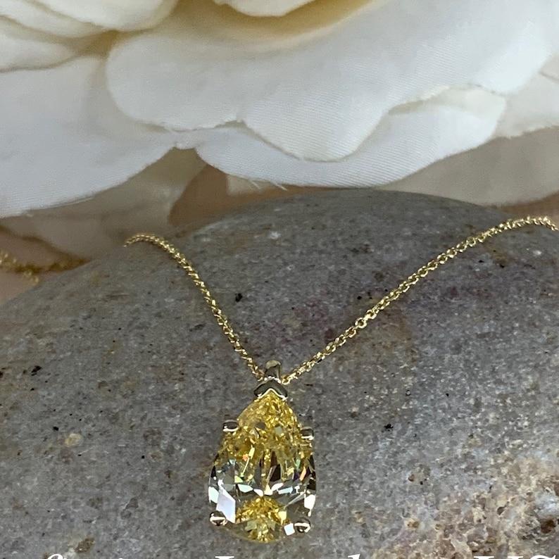 Canary Yellow Necklace 14K Yellow Gold, Pear Shape Pendant Necklace For Ladies, Layering Birthstone Jewelery, Canary Tear Drop Pendant #7060 