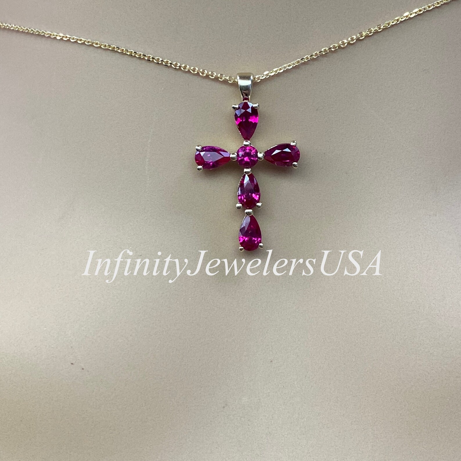 Ruby cross pendant 14k yellow gold Clearance
