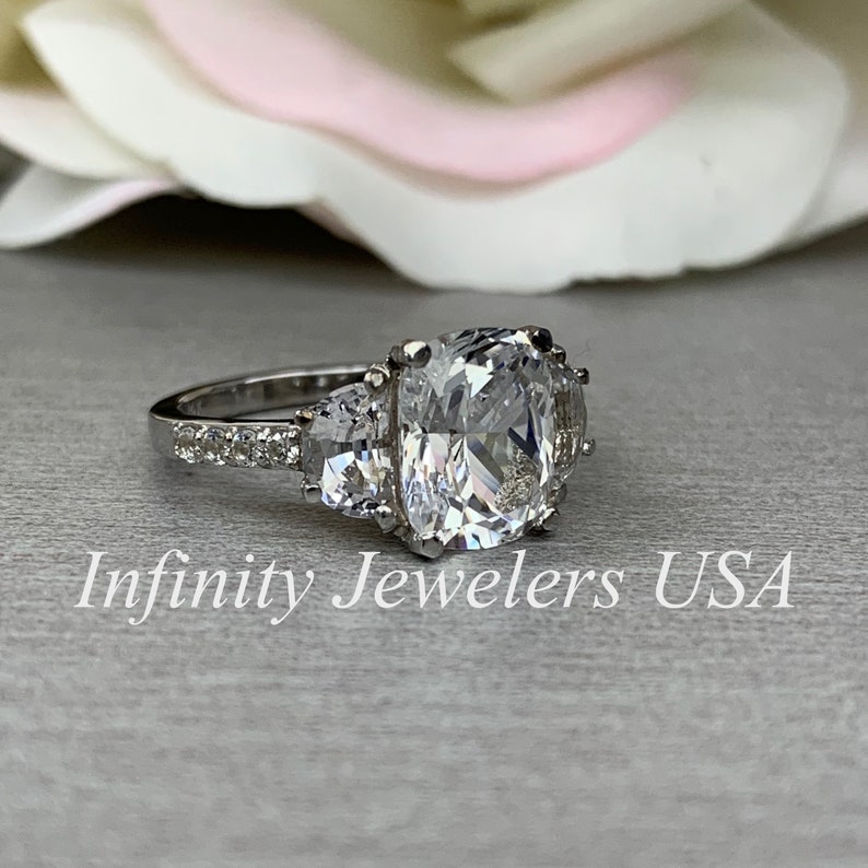 Moissanite Elongated Cushion Cut Engagement Ring With Half Etsy