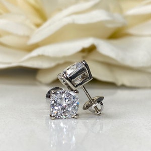 Moissanite Earrings , Cushion Cut Stud Earrings 14K White Gold ...