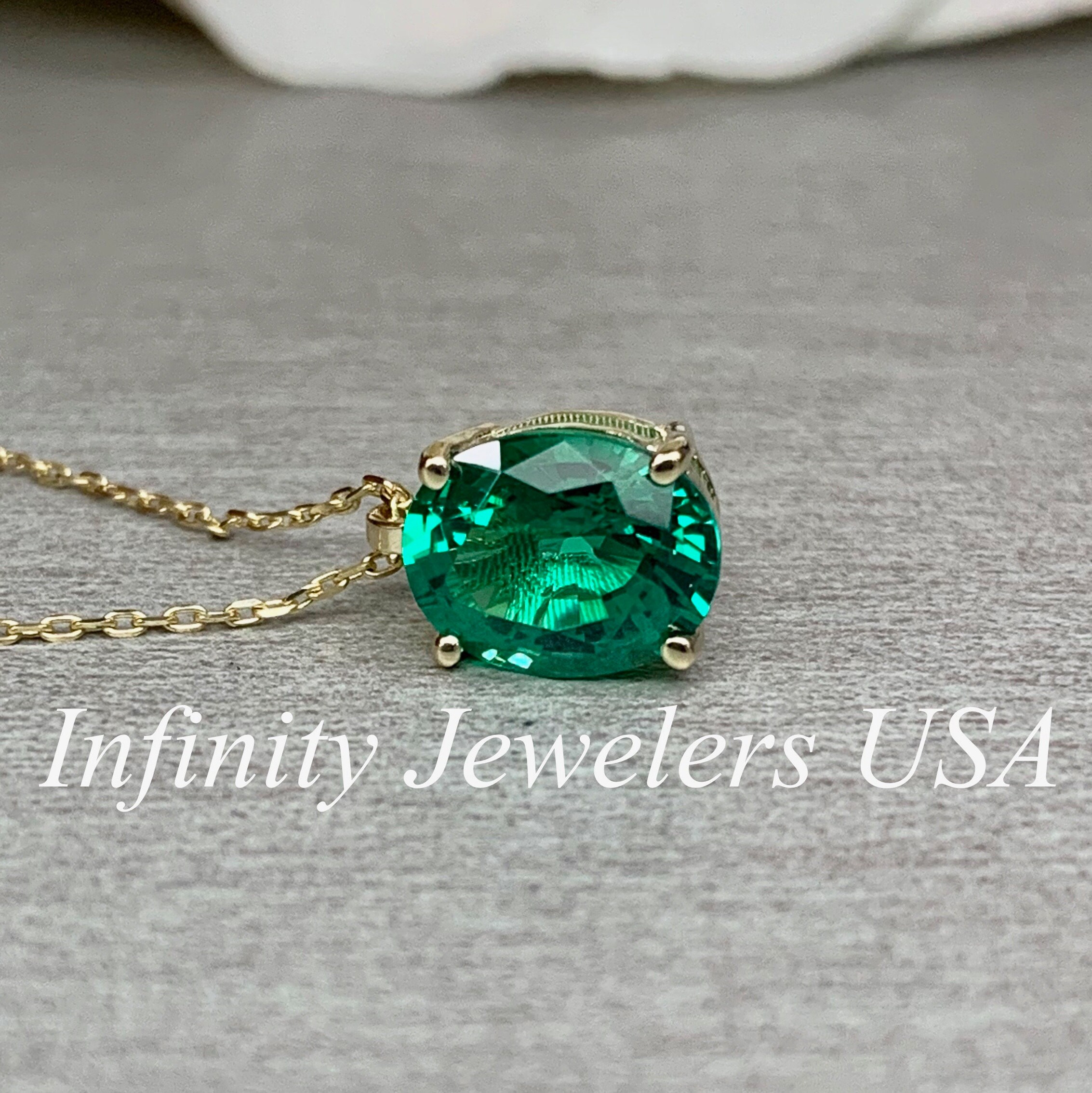 Oval Emerald Pendant Necklace Bridal Gift Ladies 14k Gold | Etsy