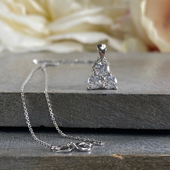 Round Three Stone Unique Pendant Necklace, Ladies Dainty Triangle