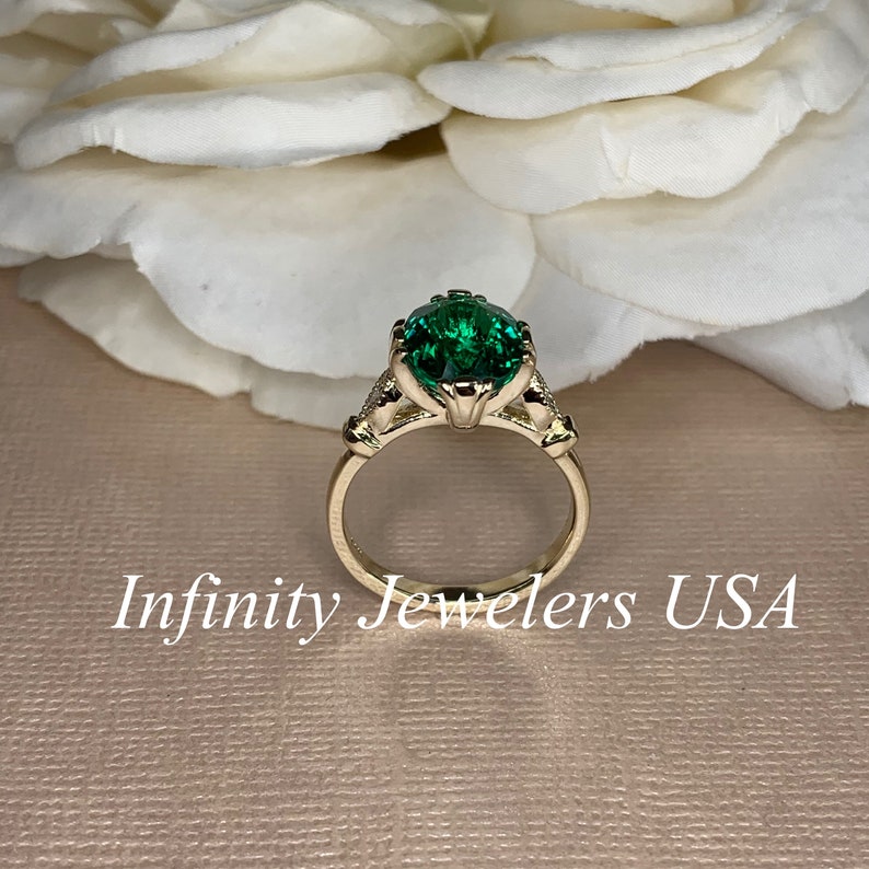 Oval Emerald Engagement Ring With Diamond Accents Vintage - Etsy