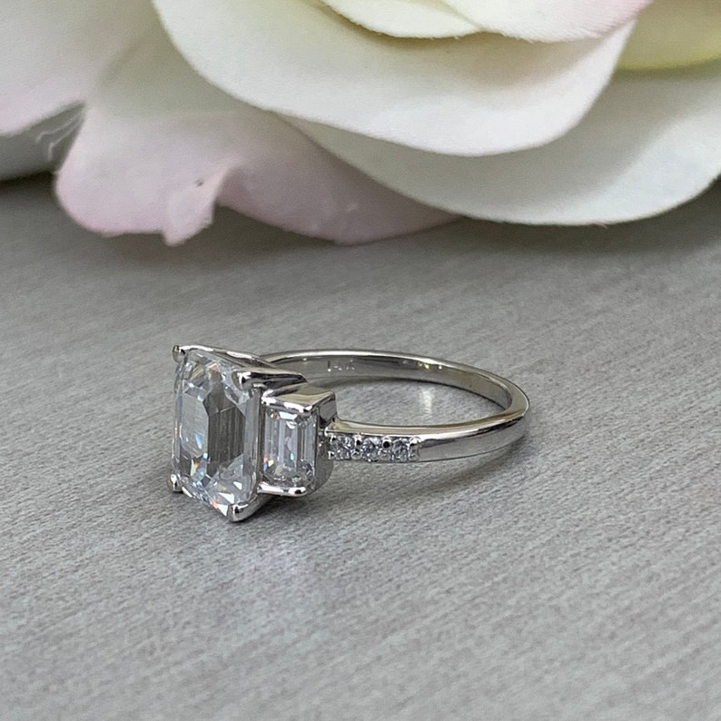 Moissanite Emerald Cut Engagement Ring With Emerald Cut Sides | Etsy