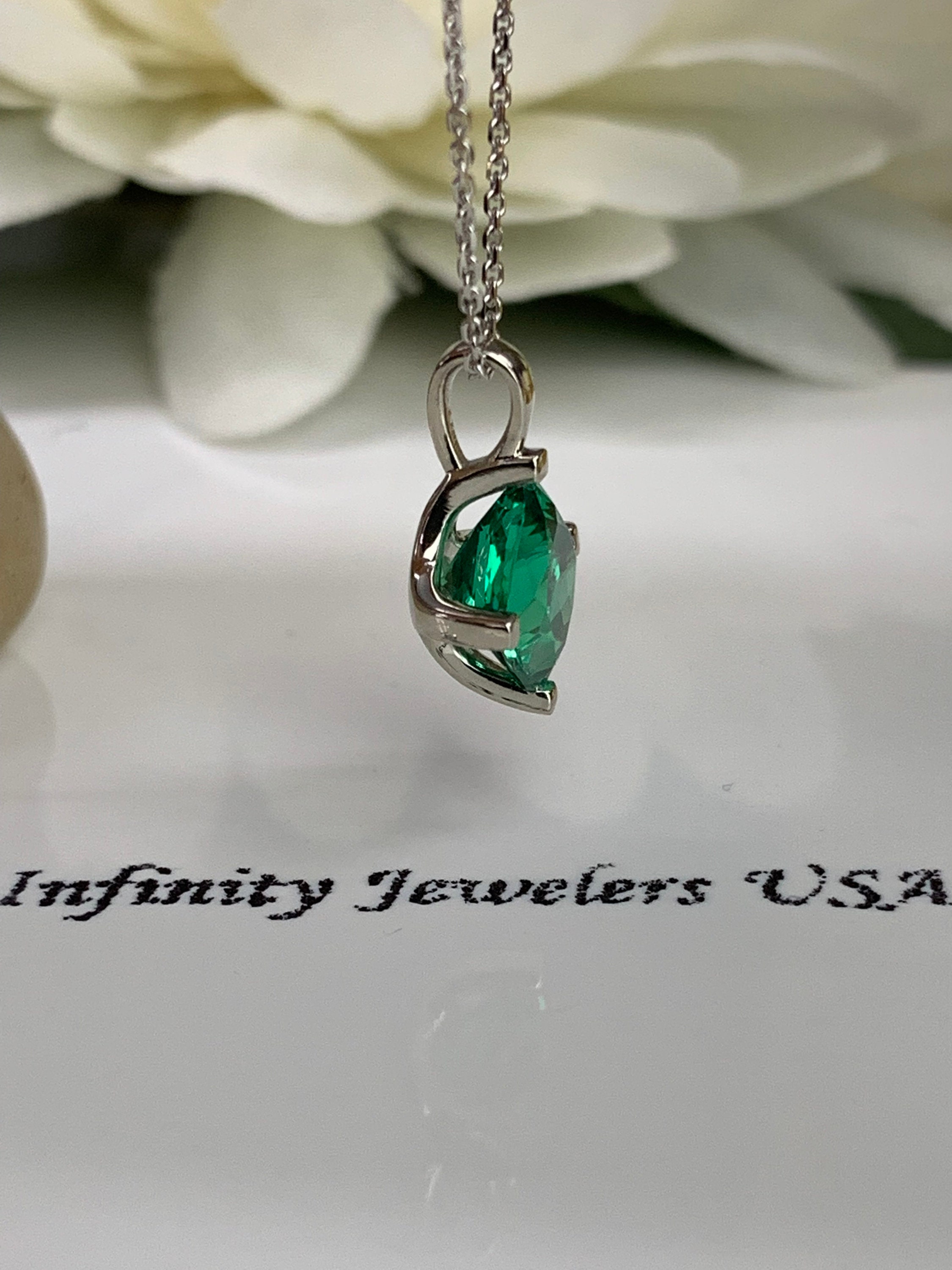 Cushion Cut Green Emerald Pendant Necklace Emerald 14k Gold Etsy