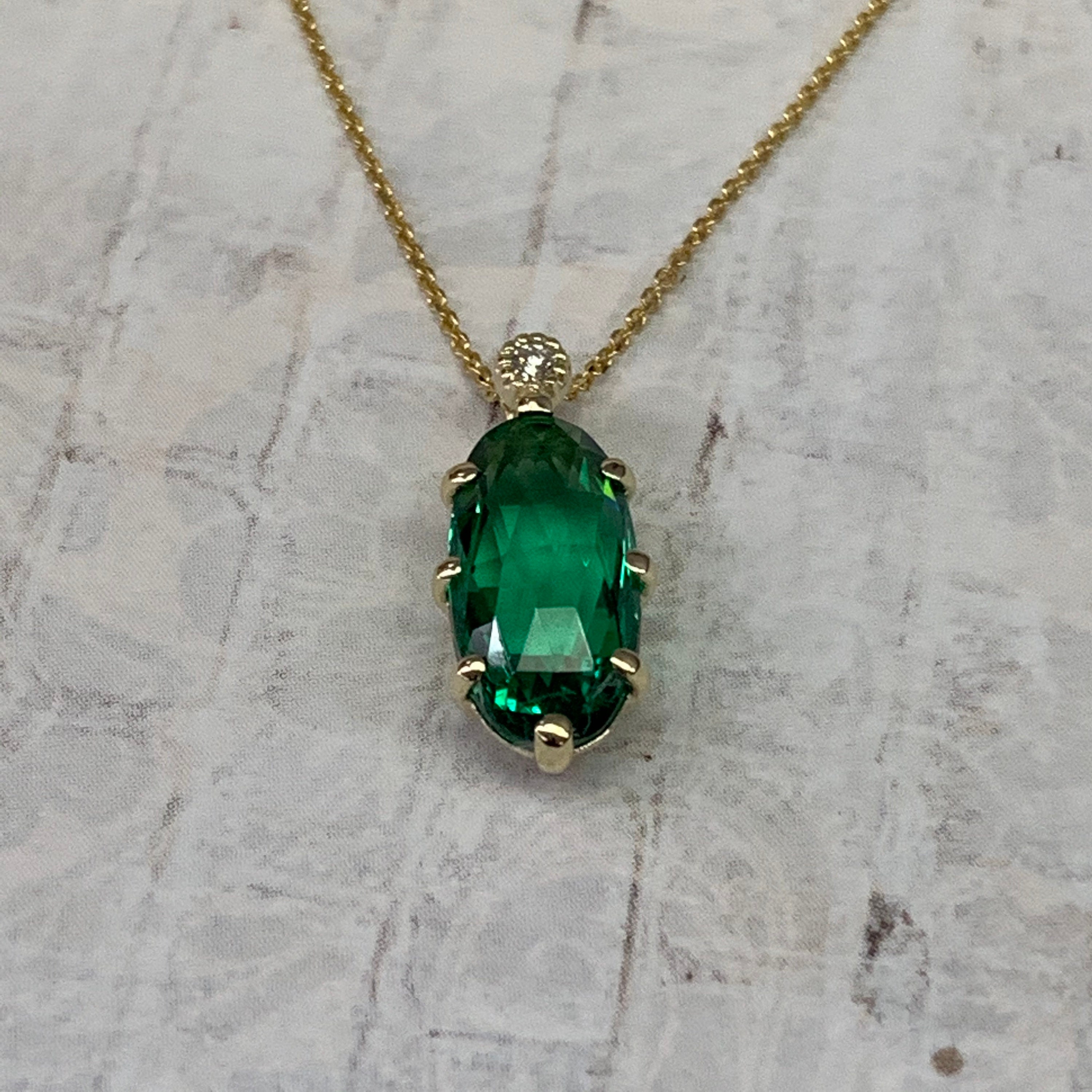 Emerald Pendant Vintage Style Necklace Elongated Oval | Etsy