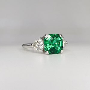 Asscher Cut Emerald and Trillion Moissanite Accents Engagement Ring ...