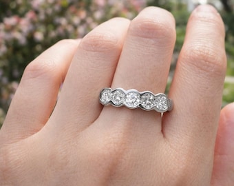 5 Stone Bezel Set Round Diamond Engagement Ring, Classic 5 Stone Wedding Ring, Promise Ring, Diamond Wedding Five Stone Ring  #3755
