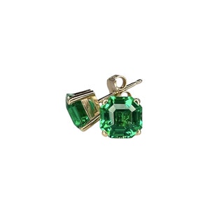Asscher Cut Emerald Stud Earrings, 3.50ctw 14k Gold Emerald Earrings For Her, Asscher Cut Emerald May Birthstone Unisex Stud Earrings  #5665