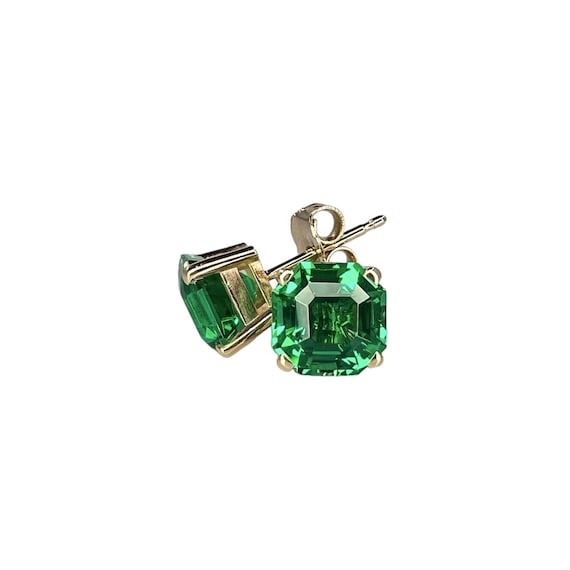 Asscher Cut Emerald Stud Earrings, 14k Gold Emerald Earrings For  Her, Asscher Cut Emerald May Birthstone Unisex Stud Earrings #5665