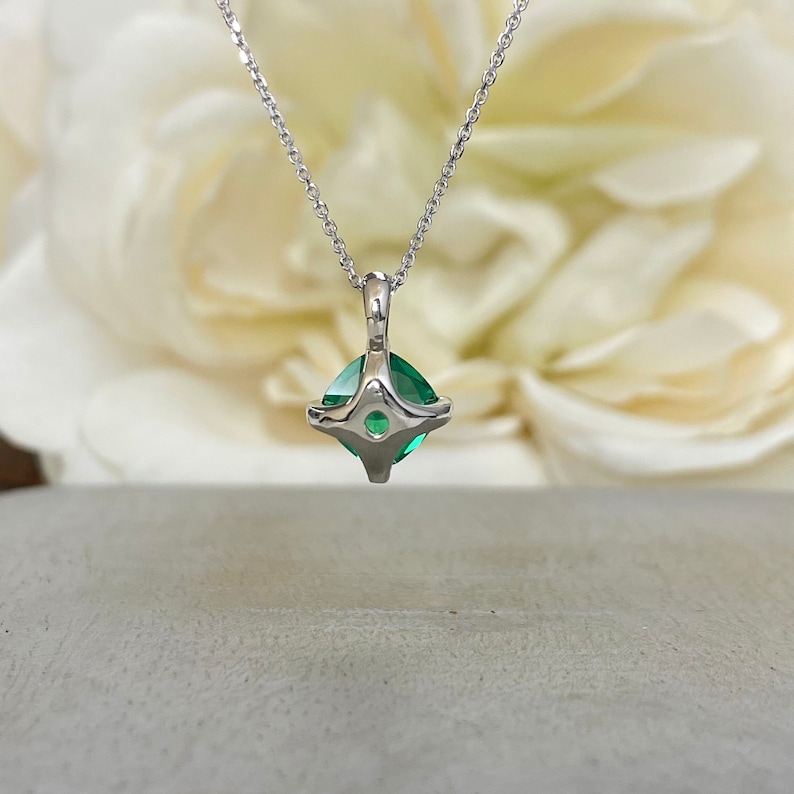 Cushion Cut Green Emerald Pendant Necklace Emerald 14k Gold Etsy