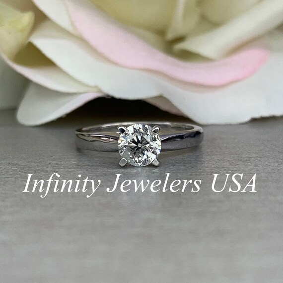 Natural Diamond Engagement Ring White Gold Round Salt and Pepper Diamond Engagement Rings Simple Diamond Anniversary Wedding Promise Ring Etsy