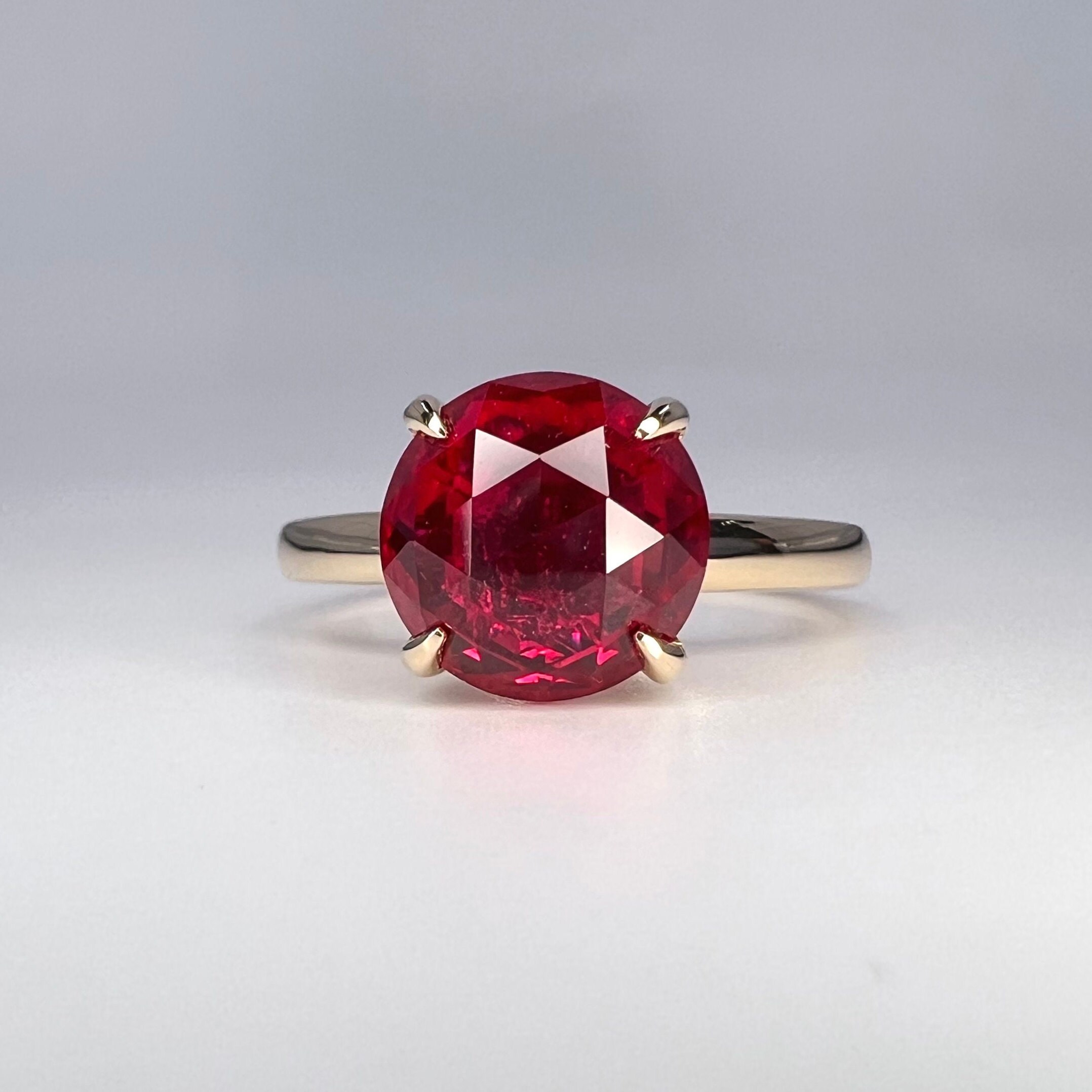 Round Rose Cut Ruby Solitaire Engagement Ring Yellow Gold Ruby ...