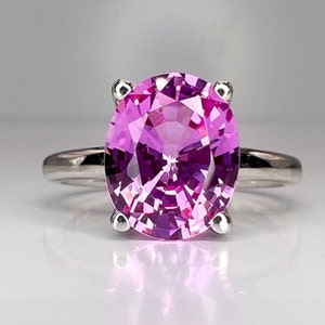 Pink Sapphire Solitaire Ring, Ladies Sapphire Engagement Ring, 14k White Gold Ring, Oval Sapphire Anniversary Ring, Birthstone Ring, #6448