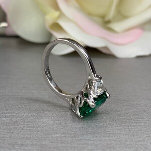 Elongated cushion cut emerald engagement ring with white | Etsy