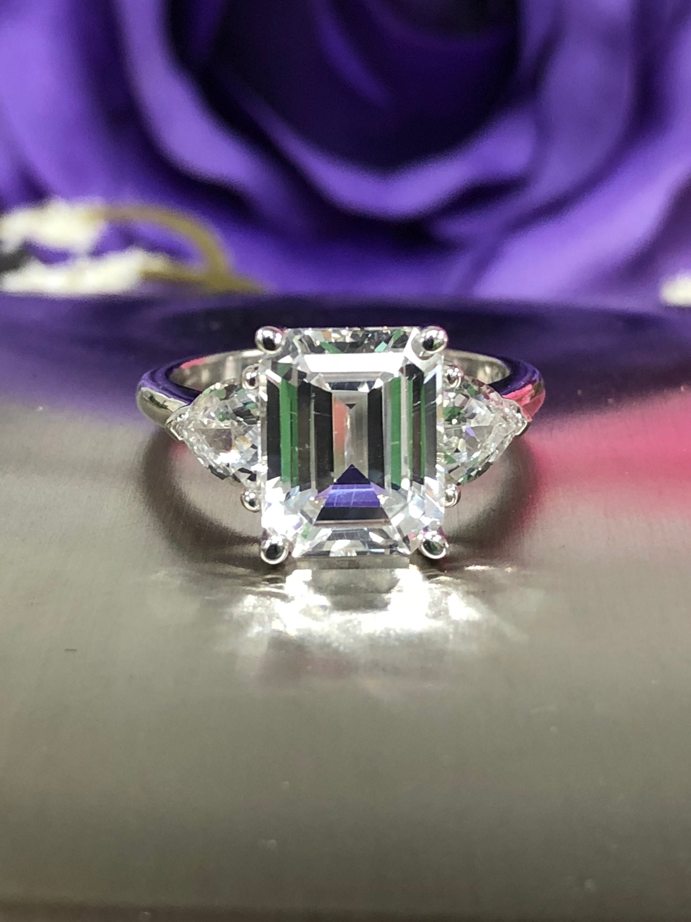 Emerald Cut White Sapphire Engagement Wedding Anniversary | Etsy