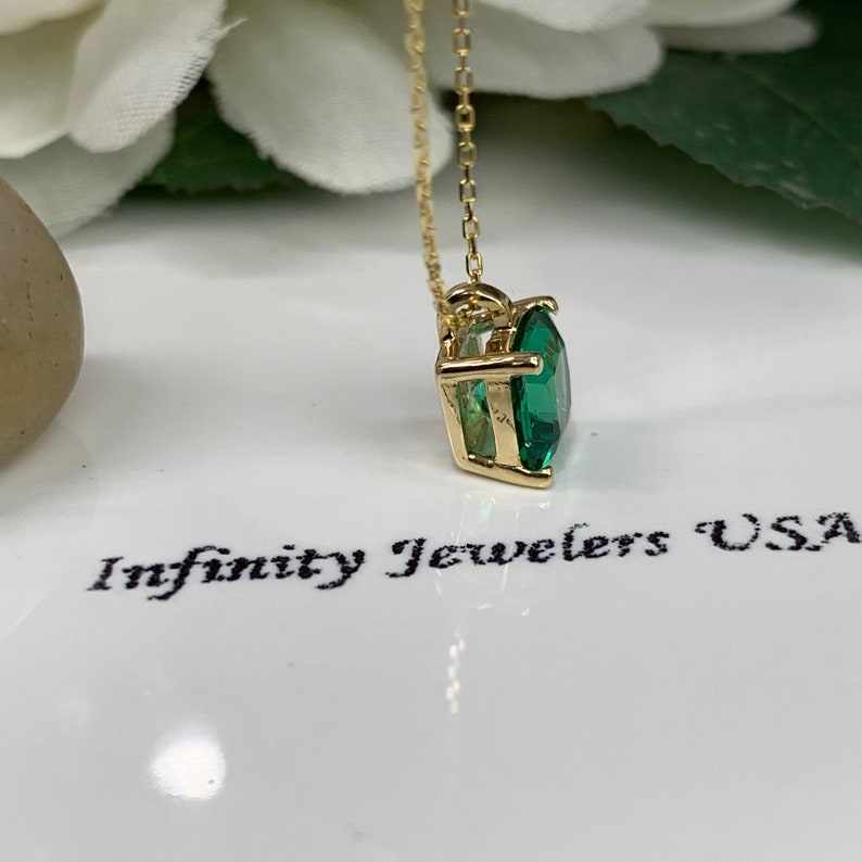 Cushion Cut Emerald Pendant Necklace 14k Gold Dainty Emerald Etsy