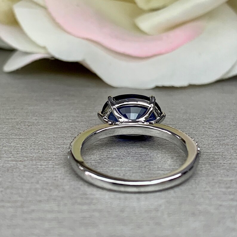 Elongated Oval Blue Sapphire With Genuine Diamond Engagement - Etsy
