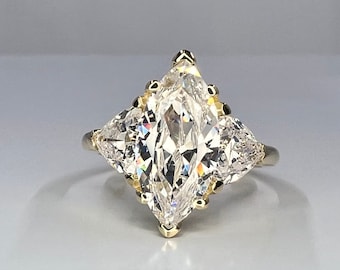 Moissanite Marquise And Trillion Engagement Ring, Maruise Three Stone Simulated Diamond Wedding Ring, 14k Gold 3 Stone Moissanite Ring #4596