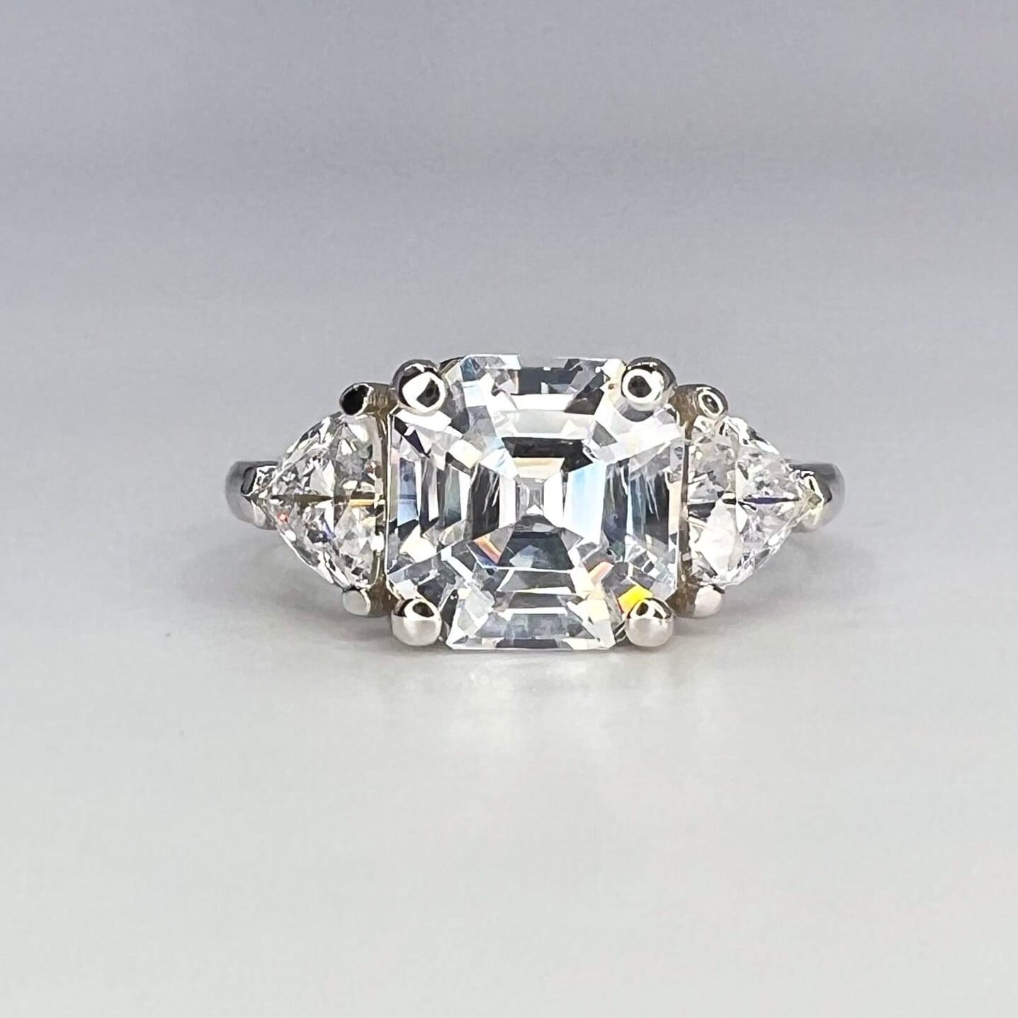 Asscher Engagement Ring With Trillion Accents