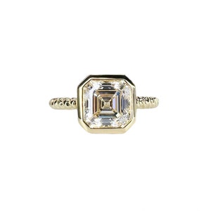 Asscher Cut Moissanite Bezel Engagement Ring, 14k White Gold Square Moissanite Bezel Set, Solitaire Asscher Moissanite Wedding Ring    #7094