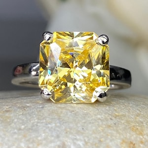 Radiant Cut Canary Yellow Engagement Ring 14k Gold, Bridal Ring, Radiant Engagement Ring, Yellow Diamond Ring, Ladies Promise Ring, #6011