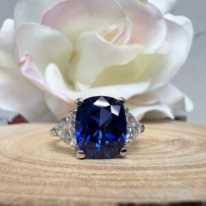 Blue Sapphire Engagement Ring White Gold Elongated Cushion - Etsy