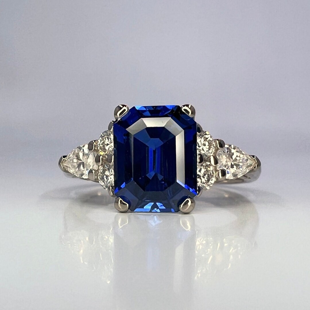 Blue Sapphire Engagement Ring White Gold, Unique Vintage Blue Sapphire ...