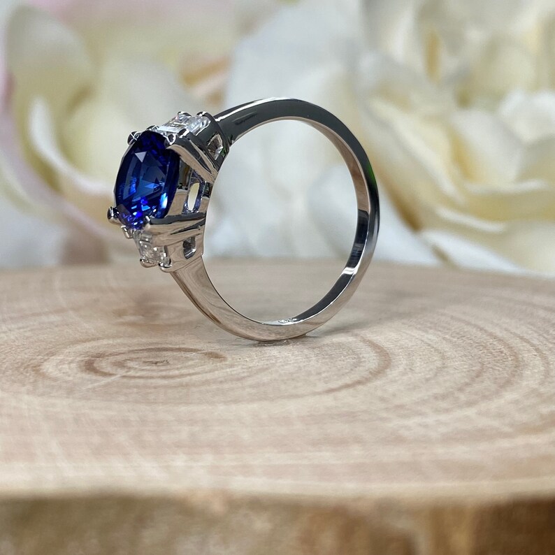 Blue Sapphire and Moissanite Engagement Ring Cushion Cut - Etsy