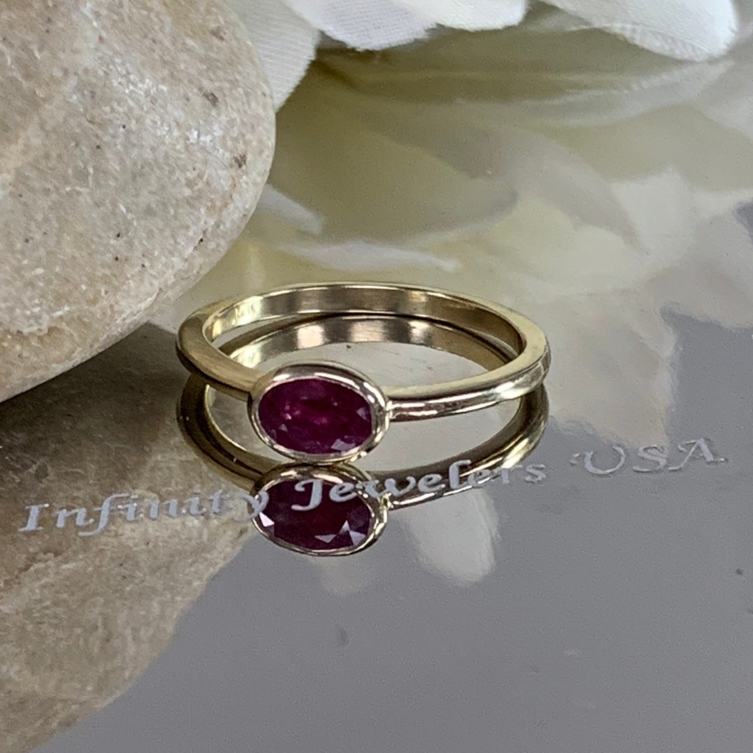 Ruby Stacking Ring With East to West Oval, Minimalist Ruby Ring, 14k ...