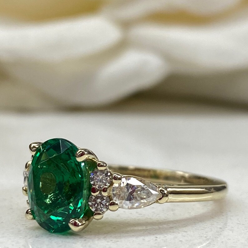 Oval Cut Emerald Engagement Ring 14k Gold Oval Cut Emerald Etsy