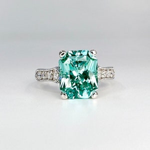 Teal Paraiba Tourmaline Engagement Ring 14k Solid Gold, Unique Vintage Style Radiant Cut Paraiba Tourmaline Wedding Ring, Promise Ring #8277