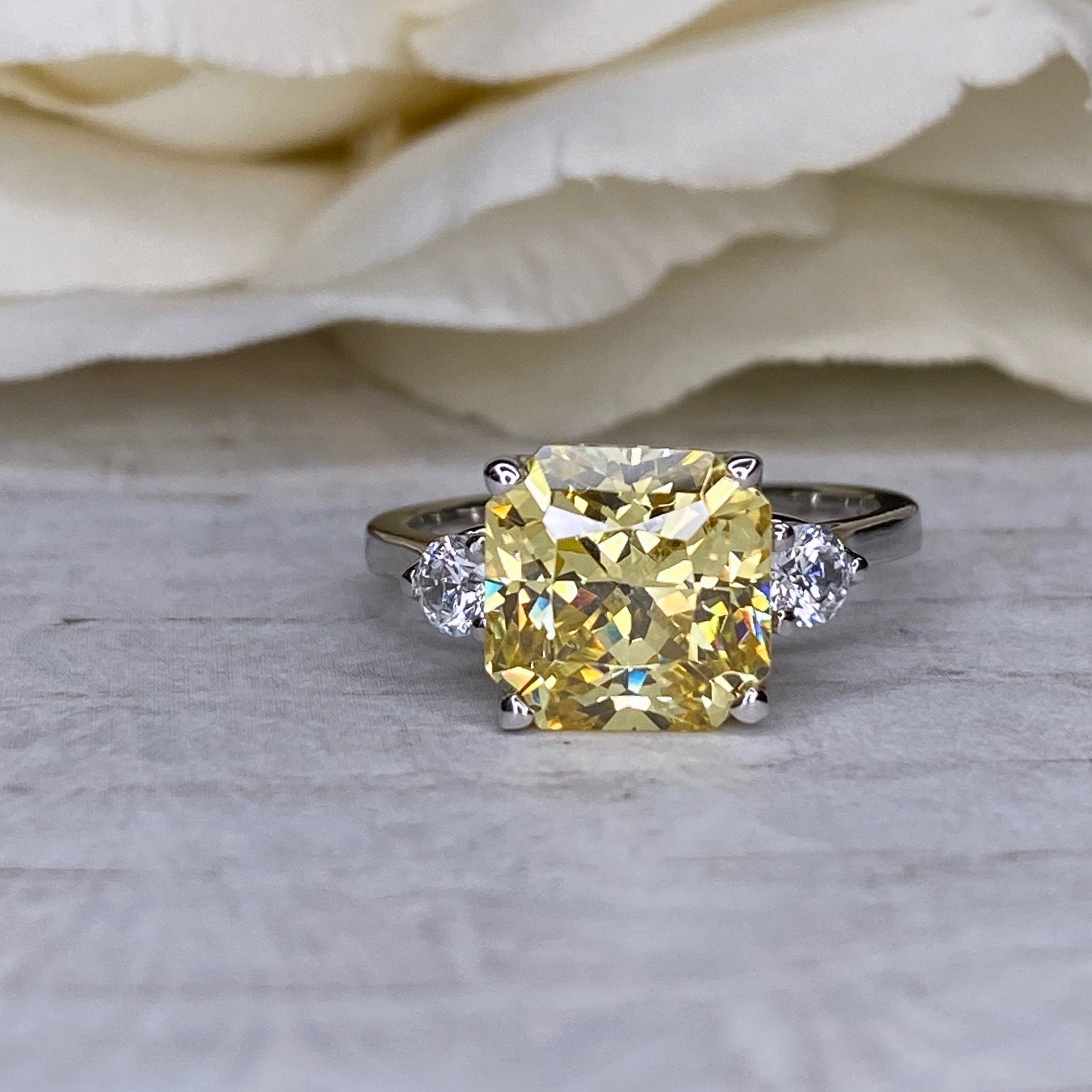 Crushed Ice Canary Yellow Radiant Moissanite Engagement Ring Two Tone Ring 925 Silver/14k Gold Ring Full Eternity Ring Promise Ring for Her - Israel