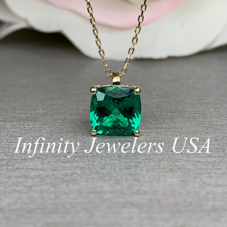 Cushion Cut Emerald Pendant Necklace for Ladies 14k Gold Etsy UK
