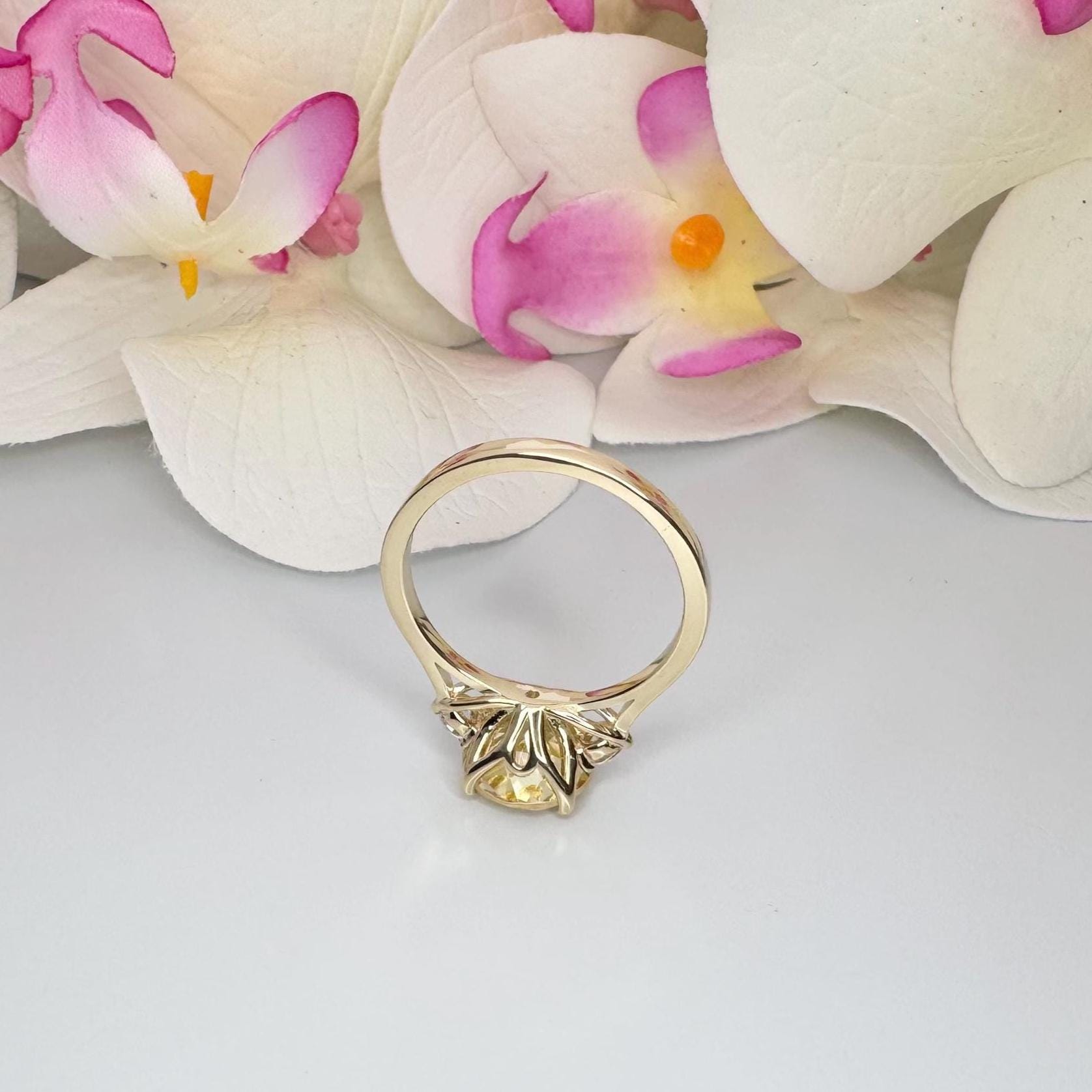 Bague De Fiançailles Diamant Simulé 3 Carats - Plaqué Or Jaune 14k Sur Argent 925 - Rond