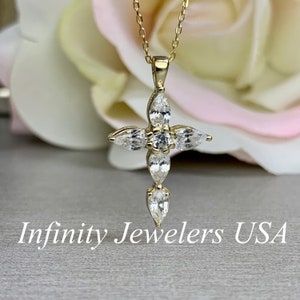 Cross pendant necklace 14K white gold, Cross charm necklace, religious pendant, wedding gift for her, baptism or confirmation pendant, #6072