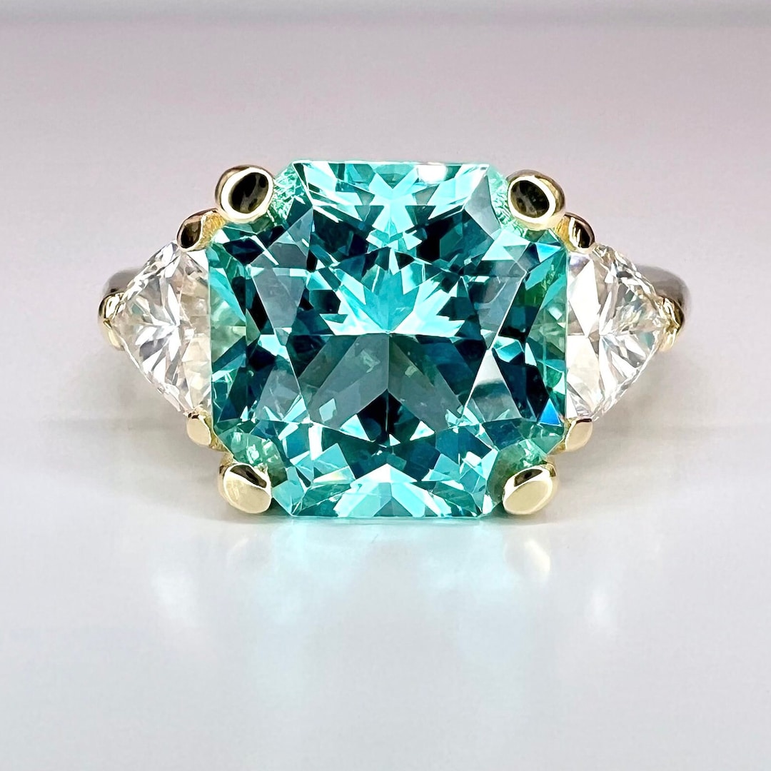 Paraiba Tourmaline Engagement Ring and Moissanite Accents 14K