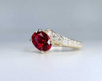 Oval Ruby Ring 14K Solid Gold, Unique Ruby Engagement Ring, July Birthstone Ring, Stacking Ruby Dainty Ring, Ruby Rings For Women, #8276