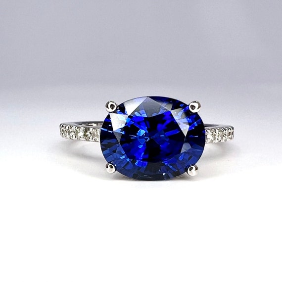 14k White Gold Genuine Oval Blue Sapphire Diamond Ring 14k White Gold Genuine Oval Blue Sapphire Diamond Ring