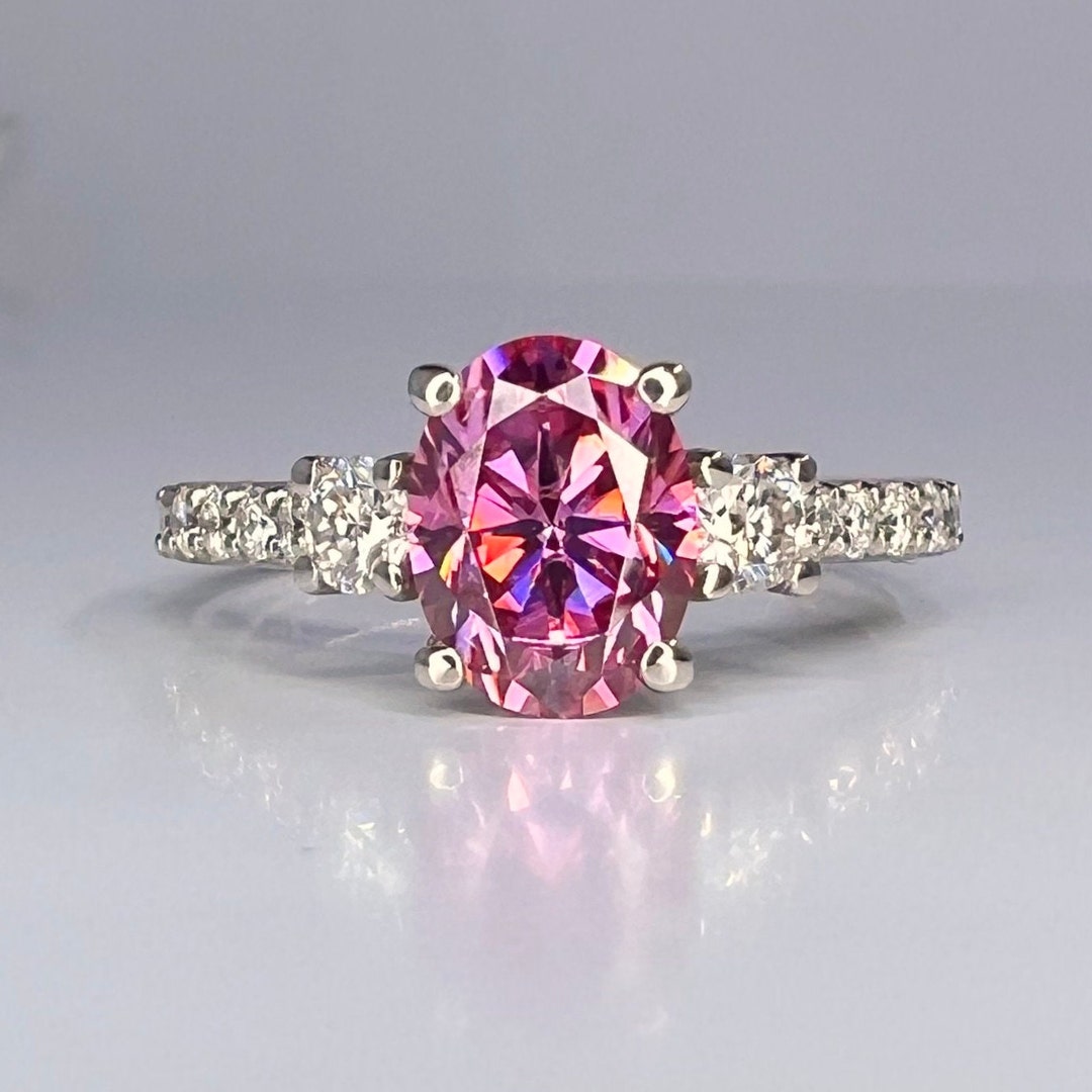 Pink Moissanite Ring 14k Solid Gold, Pink Oval Cut Moissanite ...