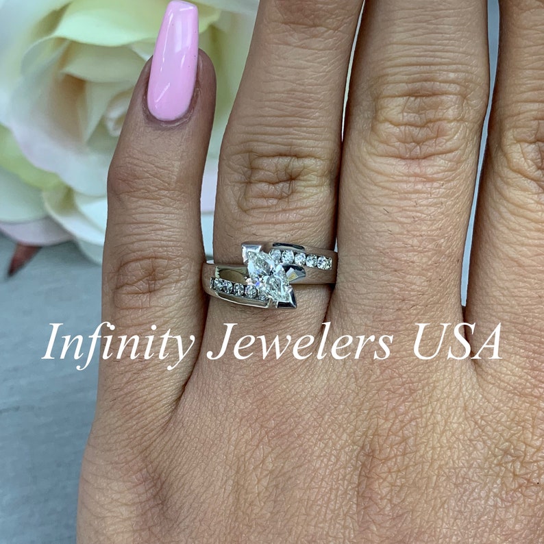 Marquis Diamond Engagement Ring 14K White Gold Real Diamond Etsy