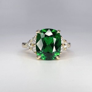 Emerald Engagement Ring, May Birthstone Ring, Elongated Cushion Cut ...