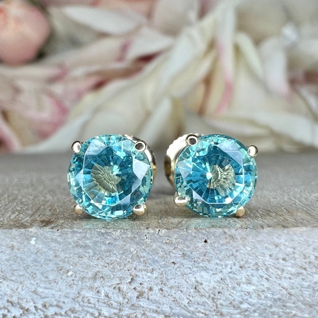 Neon Blue Paraiba Earrings / Round Ladies Earring / Ladies - Etsy
