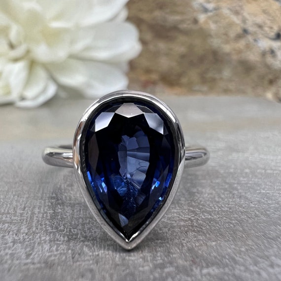 14k White Gold Bezel Set Blue Sapphire & Diamond Anniversary Band 14k White Gold Bezel Set Blue Sapphire & Diamond Anniversary Band