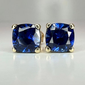 Stud Earrings Cushion Cut Blue Sapphire 14K White Gold, Sapphire Stud Earrings, Simple Sapphire Earrings  September Birthstone Studs   #5725
