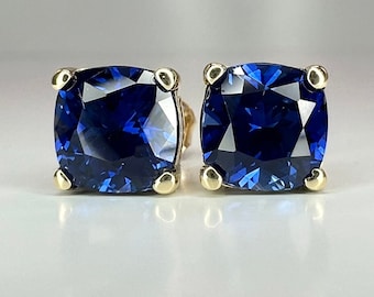 Stud Earrings Cushion Cut Blue Sapphire 14K White Gold, Sapphire Stud Earrings, Simple Sapphire Earrings  September Birthstone Studs   #5725
