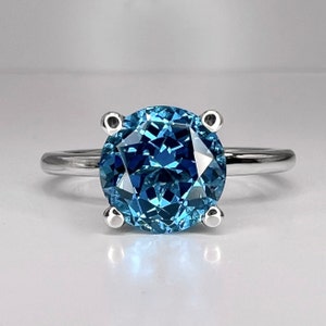 Round Cut London Blue Sapphire Engagement Ring 14K White Gold - Etsy