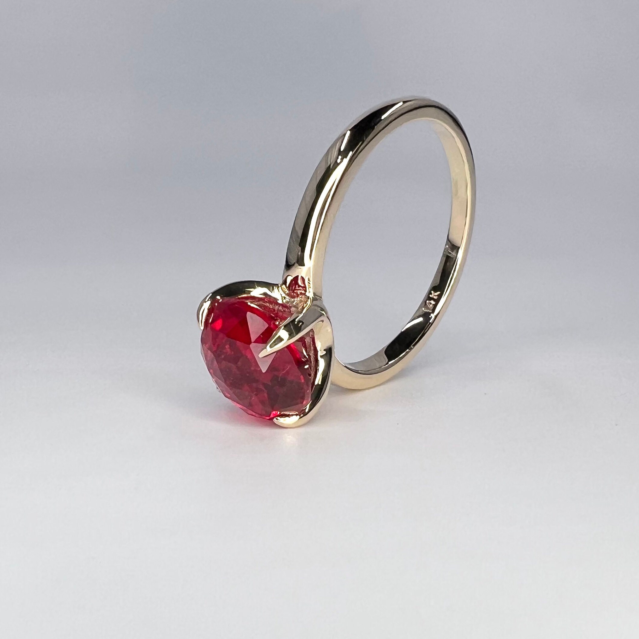 Round Rose Cut Ruby Solitaire Engagement Ring Yellow Gold